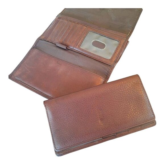 Fossil Leather Envelope Wallet Checkbook Clutch Trifold Billfold Carryall Brown - Picture 7 of 13